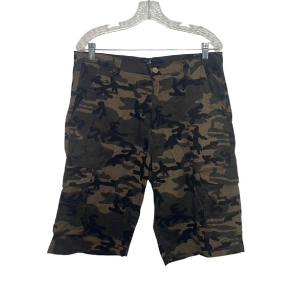 Live Free Other - Live Free Camouflage Cargo Shorts Size 33 Green Cotton Stretch
